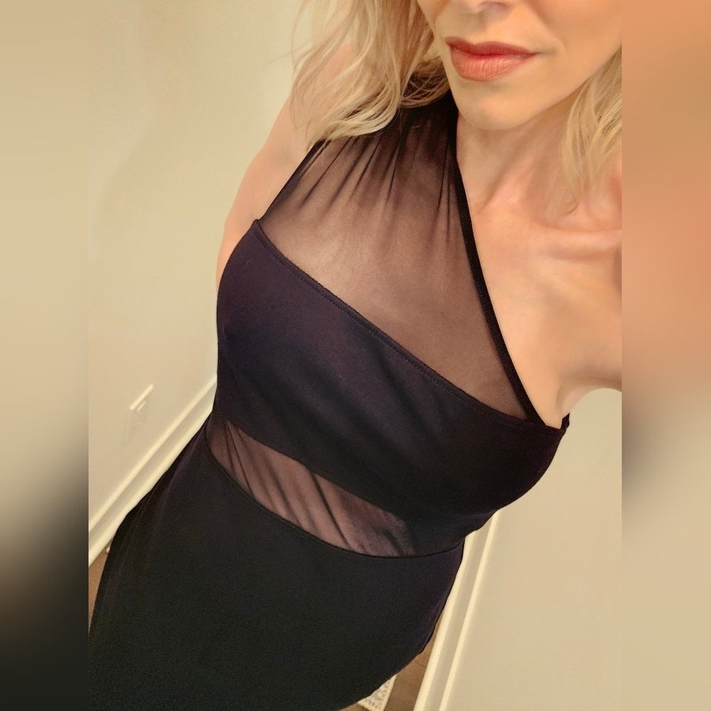 Express Black One-Shoulder Sheer Panel Bodycon Dress - Size 8 - Picture 2 of 16